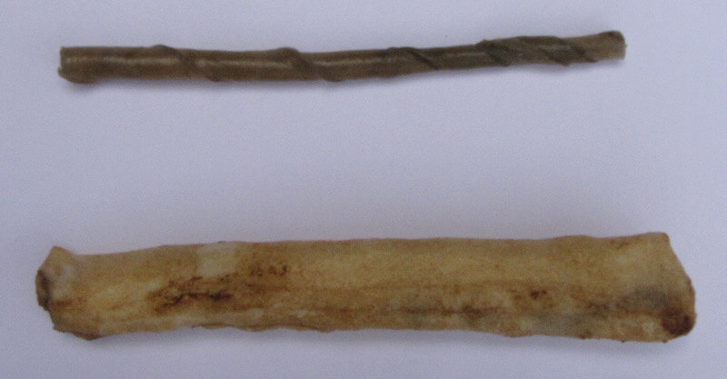 Both Rawhide Bones Out of Their Packaging