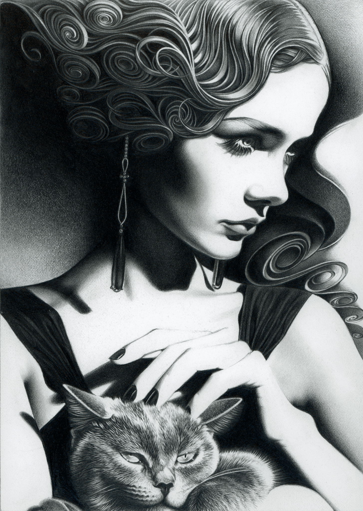 Portrait-of-a-lady-with-wavy-hair-cat-pets-pet-food