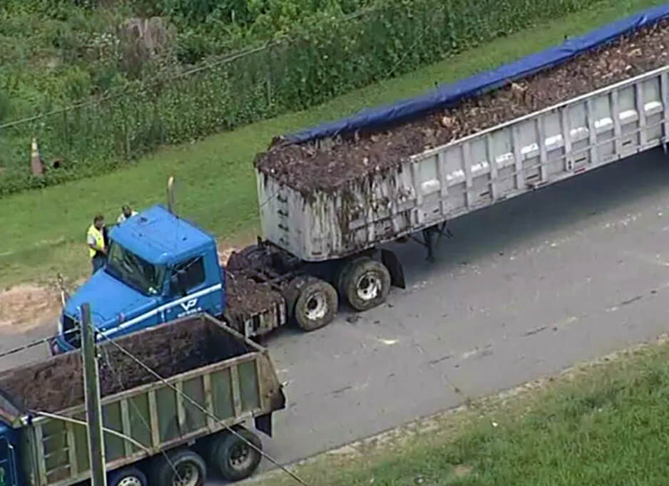 A Valley Proteins semi carrying pig guts in an open, unrefrigerated container after an accident. First responders said it smelled like "death."