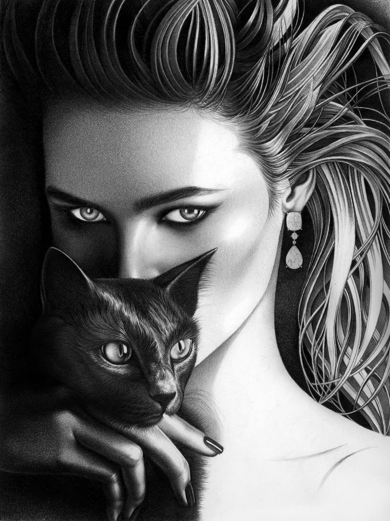 Lady with the Angry Eyes (holding a black cat)